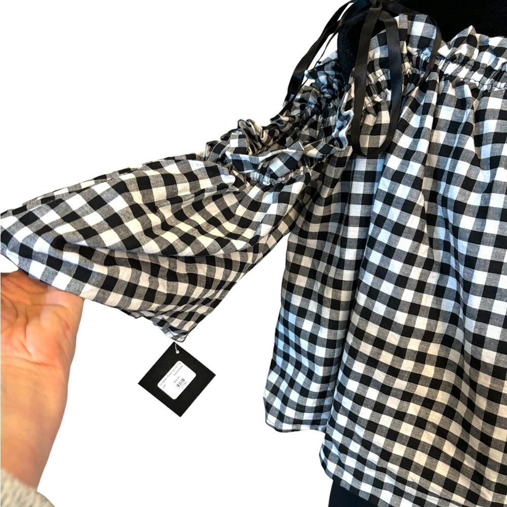Gingham Check Off The Shoulder Tie Top - Picture 8 of 12